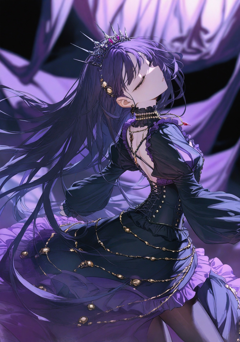 1girl,  solo purple theme,  black background on Tensor.Art