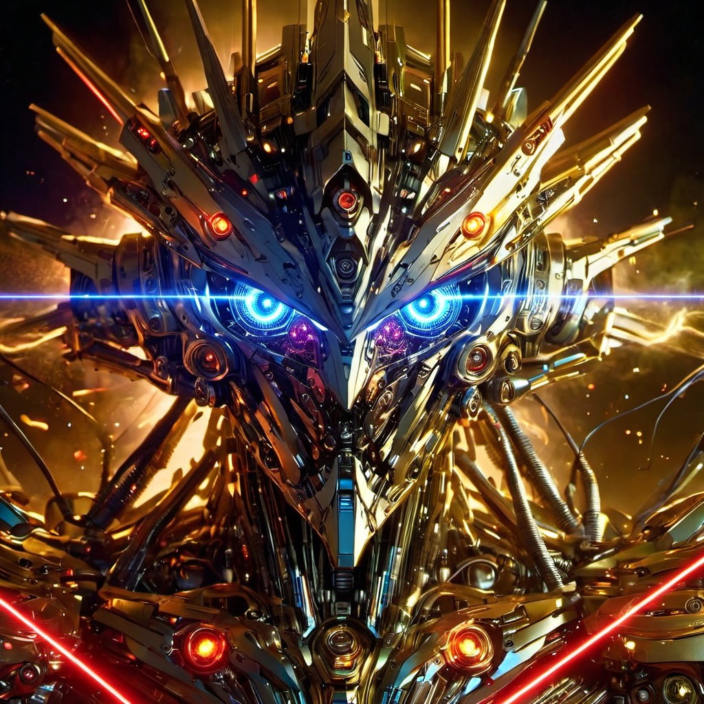 gmlm, no humans, robot, mecha, space, glowing, science fiction, laser, solo, weapon, star \(sky\), glowing eyes<lora:gmlmSDXL-000014:0.9>