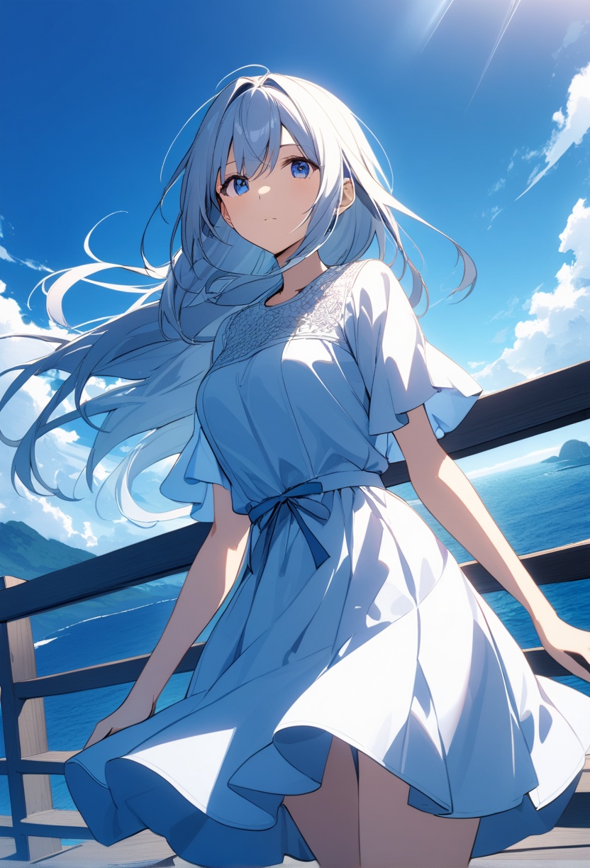 1girl,  solo,  white long hair on Tensor.Art