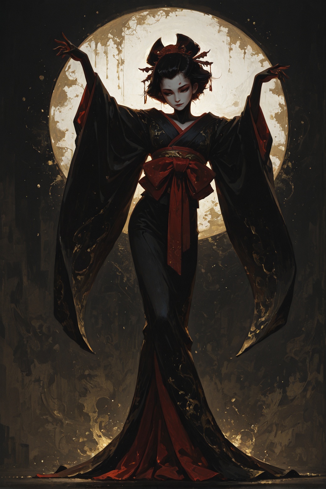 geisha,  abstract background,  dancing on Tensor.Art