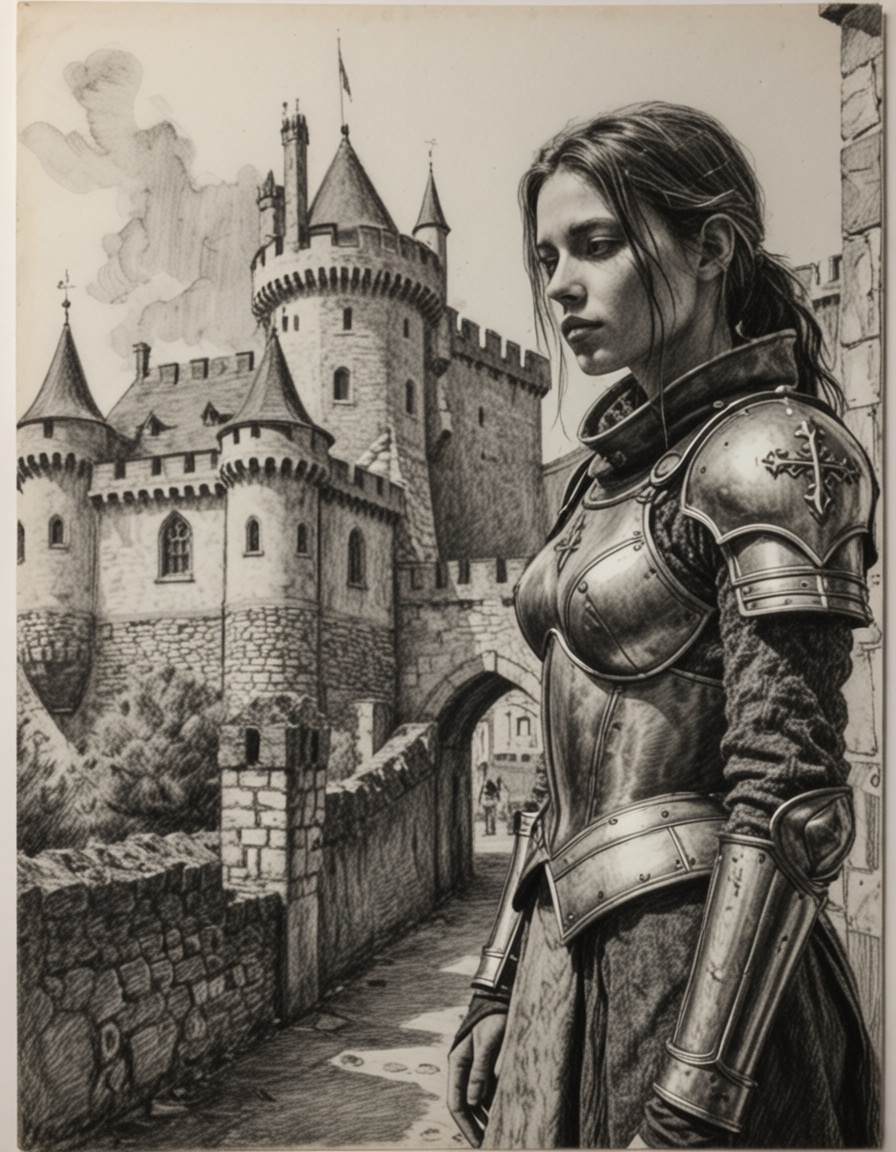 ehsketch,  girl with medieval armor,  fantasy theme on Tensor.Art