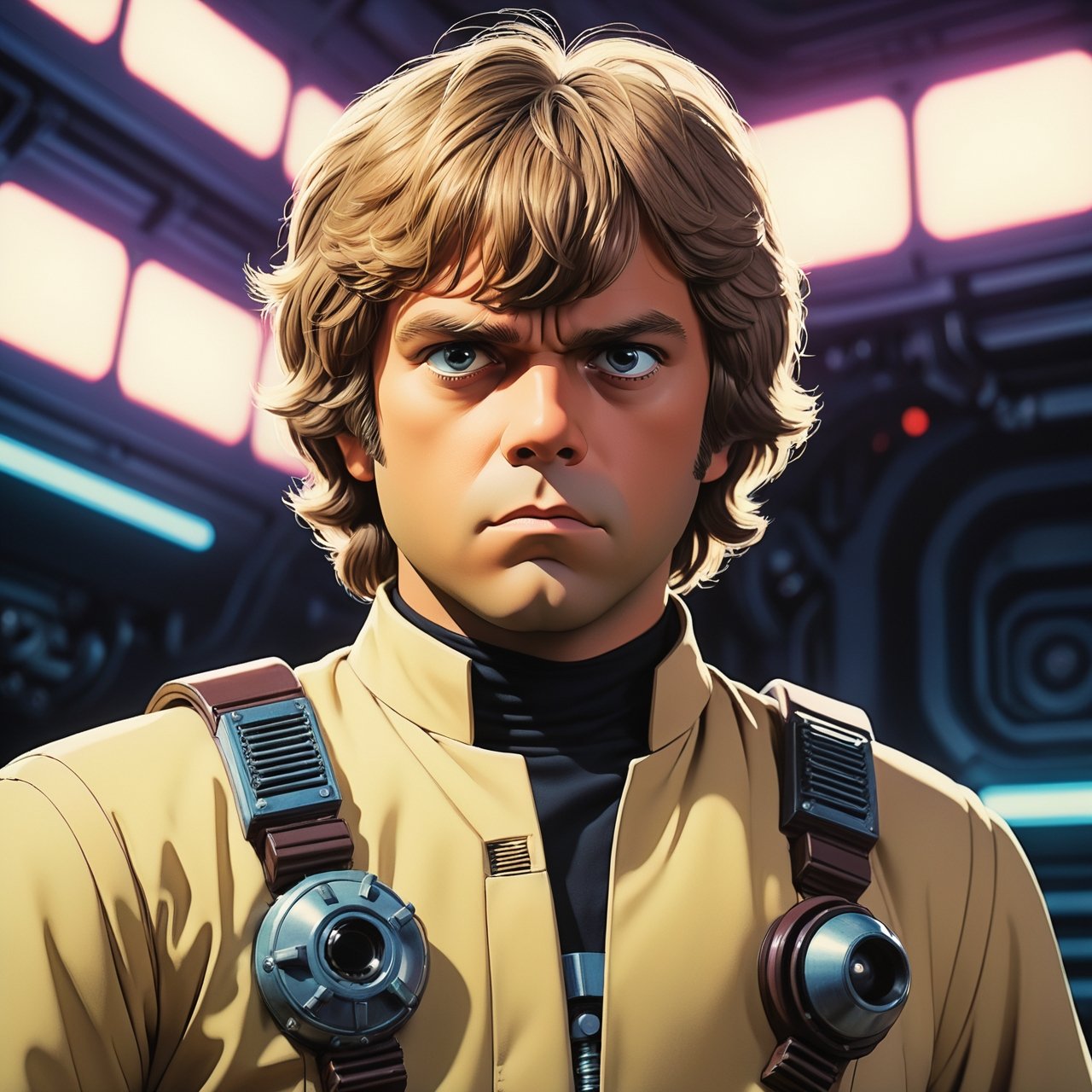 anime key visual,  70s Art,  close-up shot of a Funky portly Luke Skywalker by 乐乐乐 on Tensor.Art