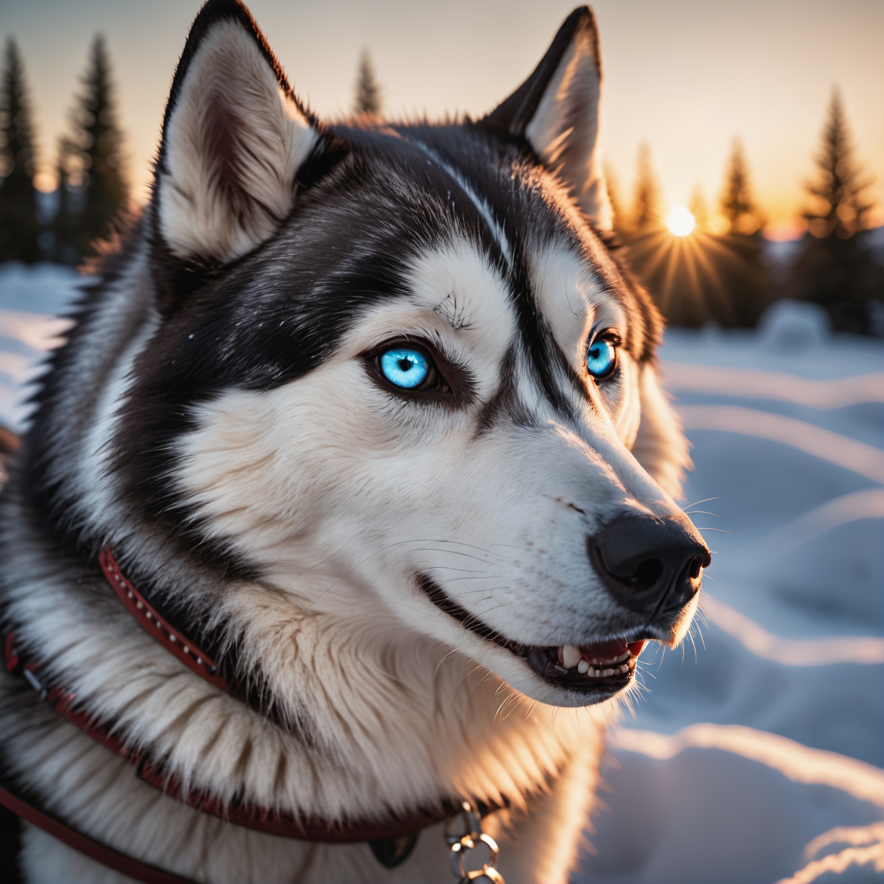 cinematic photo closeup of an husky dog ,  aurora borealis ,  at dawn on Tensor.Art