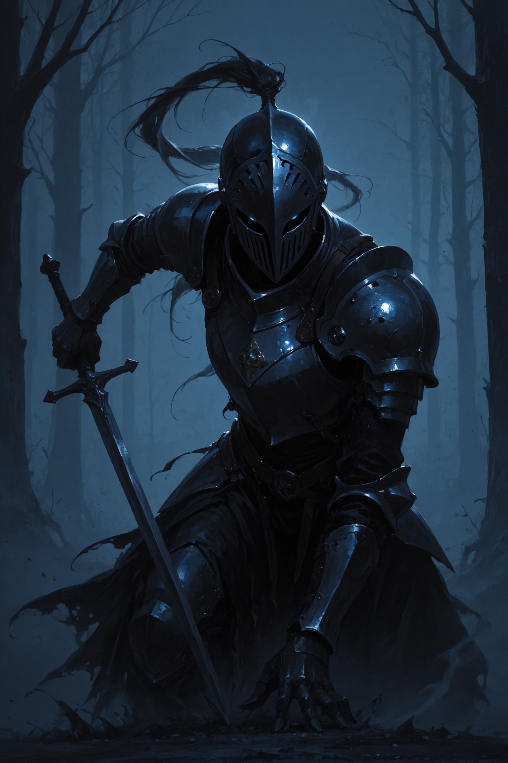 knight armor,  fog,  night on Tensor.Art