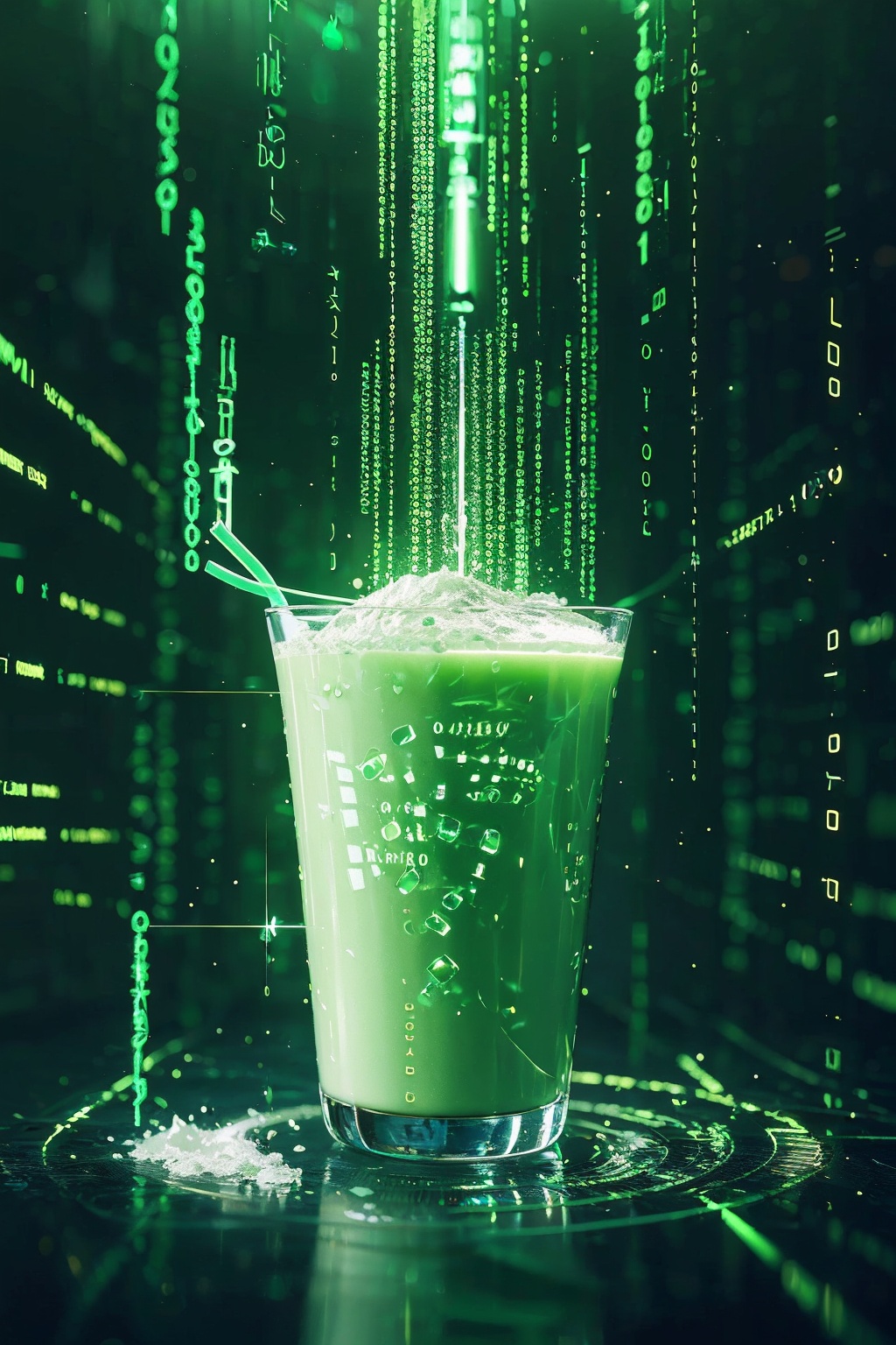 sdmai,Data streams,abstract art,binary code,cyberspace,Green theme,soybean milk machine,<lora:SDMAI数字抽象线性艺术:0.75>,