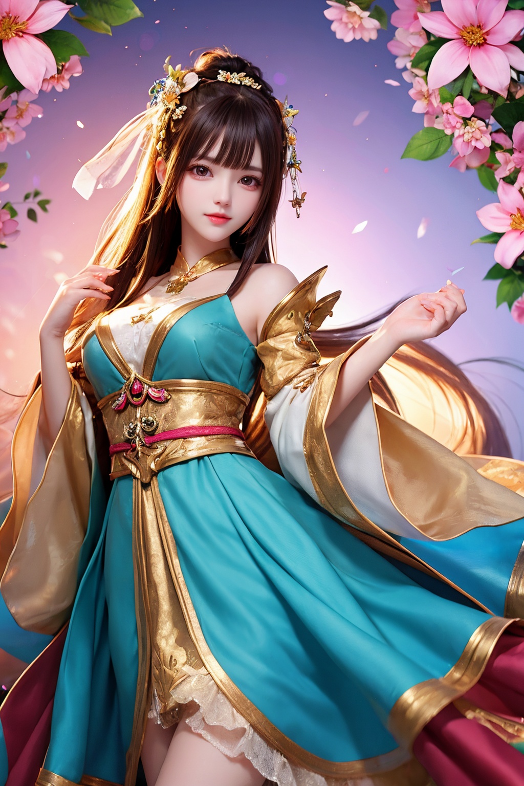 1girl,  flower background,  colourful by 天TIN on Tensor.Art