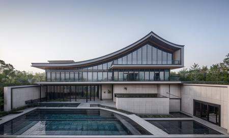 new Chinese architecture, high quality, architectural photo, 8K, pool,  <lora:现代住宅-01_v1.0:0.7> <lora:add_detail:0.6>