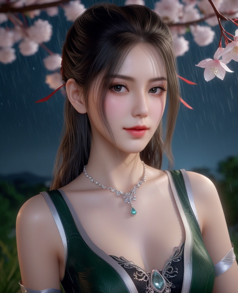 <lora:574-DA-XL-天行九歌-焰灵歌:0.8>(,1girl, ,best quality, ),looking at viewer, ,ultra detailed 8k cg, ultra detailed background,  ultra realistic 8k cg,          cinematic lighting, cinematic bloom, (( , )),,  , unreal, science fiction,  luxury, jewelry, diamond, pearl, gem, sapphire, ruby, emerald, intricate detail, delicate pattern, charming, alluring, seductive, erotic, enchanting, hair ornament, necklace, earrings, bracelet, armlet,halo,masterpiece, (( , )),,  ,cherry blossoms,(((, night,night sky,,  ultra high res, (photorealistic:1.4), raw photo, 1girl, , rain, sweat, ,wet, )))(( , ))   (cleavage), (),