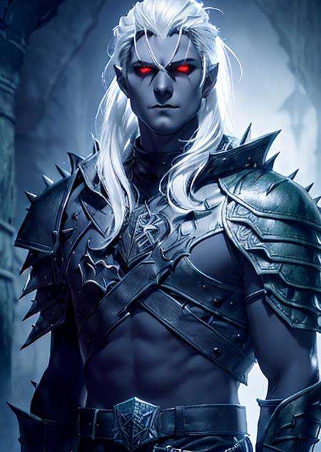 `(1 male, *****, dark elf), short, spiky white hair, emerald eyes, dressed in dark leather armor, stealthily navigating a labyrinthine underdark dungeon, filled with deadly traps, realistic, fantasy setting, high resolution, detailed, color <lora:DarkElf_V3:1>`