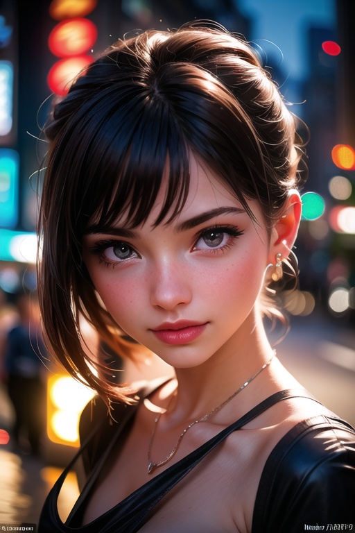 Tilt-shift photo of 1girl,  Tokyo street,  night on Tensor.Art