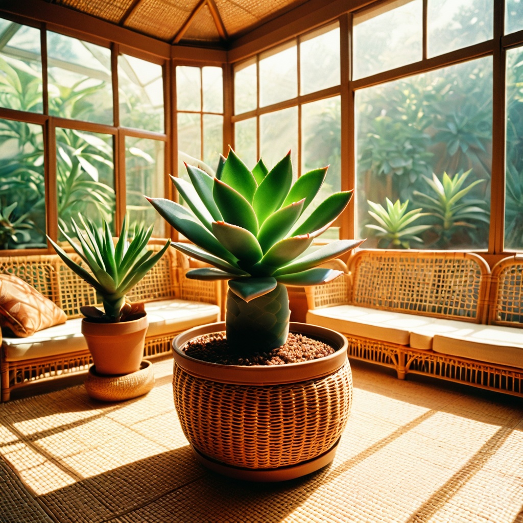 scene70ssunro,  a small potted succulent,  1970s sunroom on Tensor.Art
