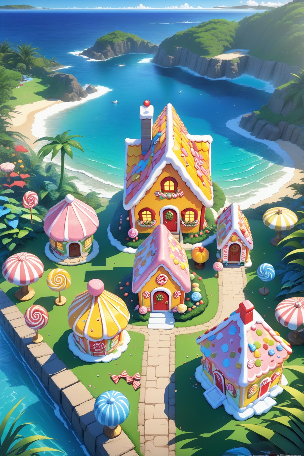 Neat house, a vibrant one, with all kinds of amazing plants in glow, backdrop Pacific Ocean, illustrations, masterpieces, best quality, HD, 3d, Candy House, cartoon, high resolution, high quality, detailed, Masterpieces, hdr, Sharp, amazing, beautiful, amazing, brilliant, incredible,，  <lora:lora:0.8>
