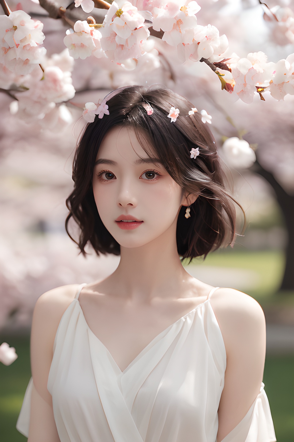 <lora:0810_01:0.7>,a girl with a dreamy expression,surrounded by floating cherry blossom petals in a soft breeze,springtime magic,gentle radiance.korean girl,black hair,, 1girl,realistic,masterpiece, best quality, photorealistic, HDR,detail