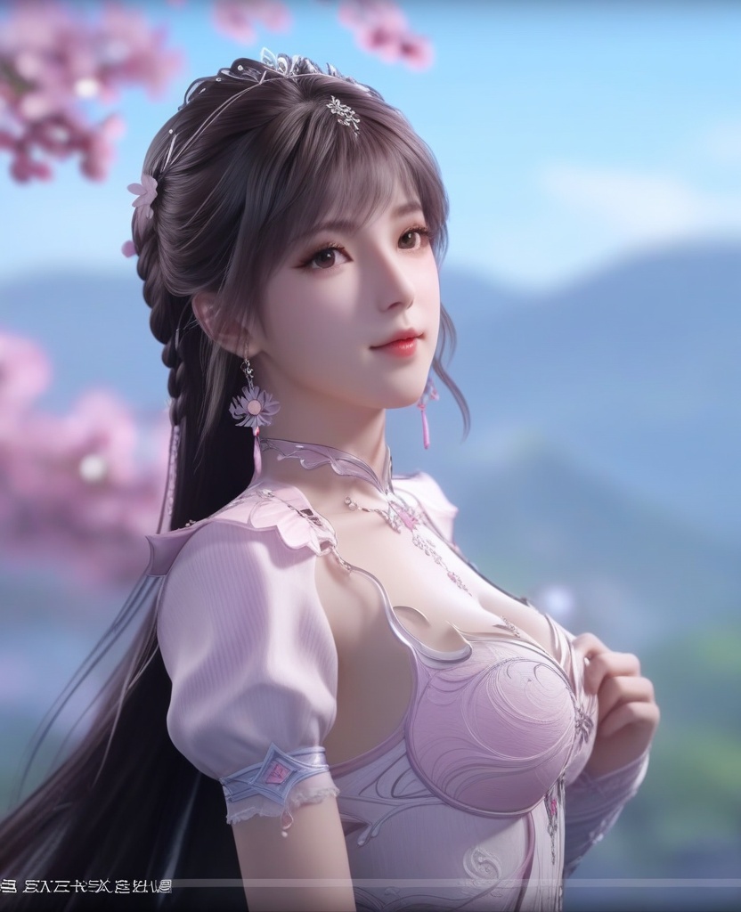 <lora:595-DA-XL-斗罗大陆-小舞-神界服装:0.8>(,1girl, ,best quality, ),looking at viewer,  ,ultra detailed background,ultra detailed background,ultra realistic 8k cg,, ,masterpiece, (( , )),, , , hyper blossom,    (cleavage), (), ,, 