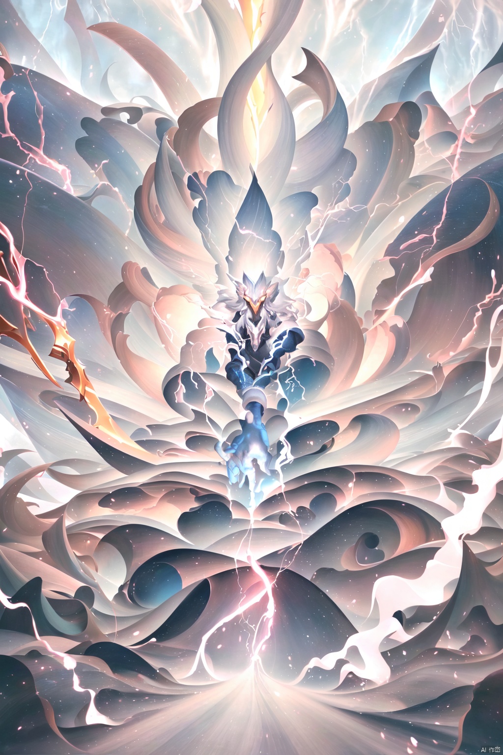 A magic sword knight,composed of elements of thunder,thunder,electricity,His form is barely tangible,with a soft glow emanating from his gentle contours,The surroundings subtly distort through her ethereal presence,casting a dreamlike ambiance,,,,white lightning,Surrounded by thunder and lightning elemental magic,yaomo<lora:EMS-378912-EMS:1.000000>
