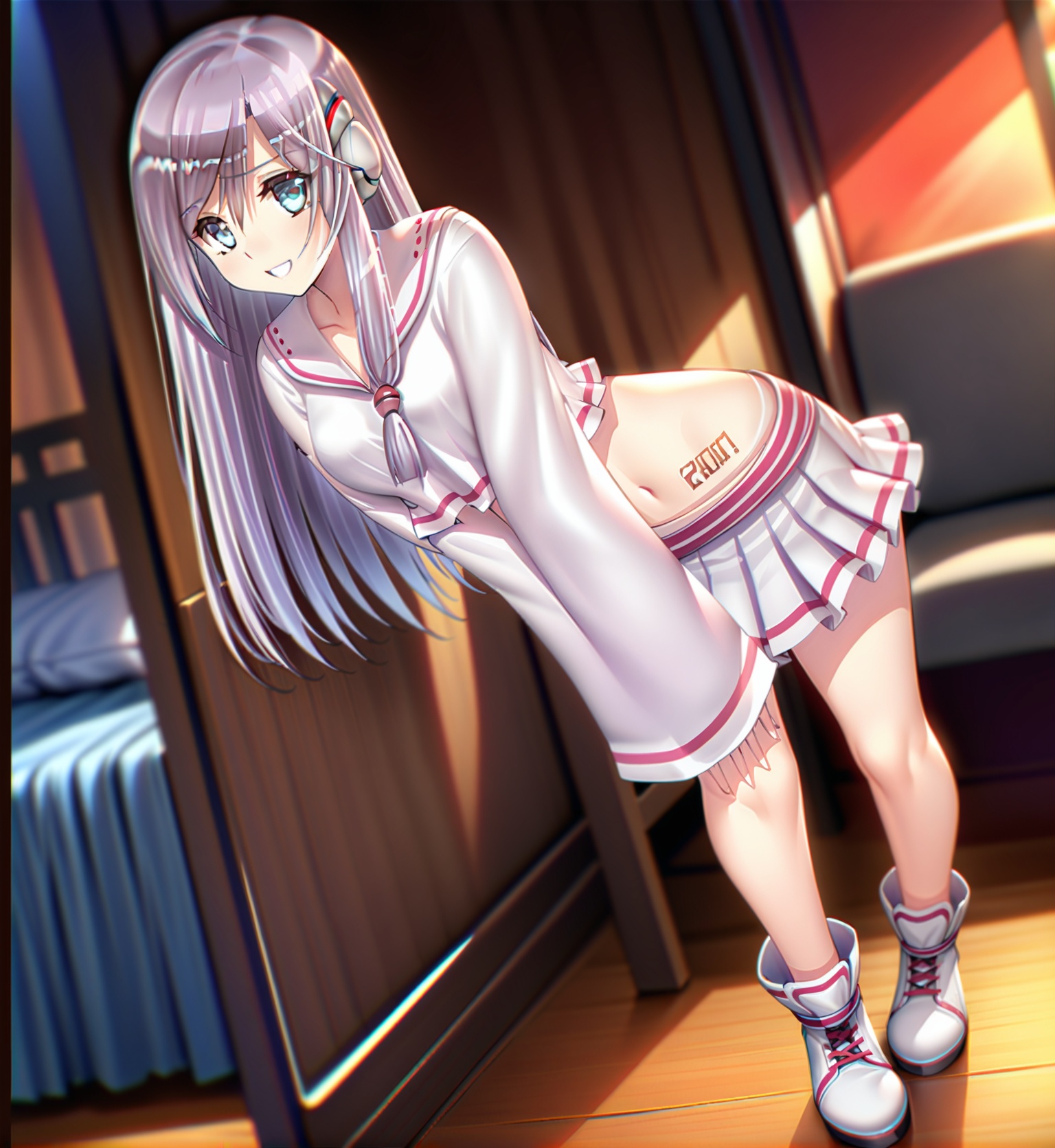 ((masterpiece)),(((best quality))),((extremely detailed)),hdr,1girl,solo,<lora:修手Fixhands_anime_bdsqlsz_V1:0.7>,lucy,(midriff:1.1),full body,<lora:lucy-000010:1>,
