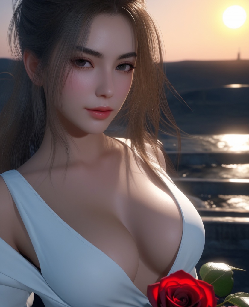 <lora:609-DA-XL-天行九歌-焰灵-水中:0.8>(,1girl, ,best quality, ),looking at viewer,masterpiece, (( , )),, realistic,science fiction,mole, ultra realistic 8k cg, sun ,  rose,(cleavage), (),