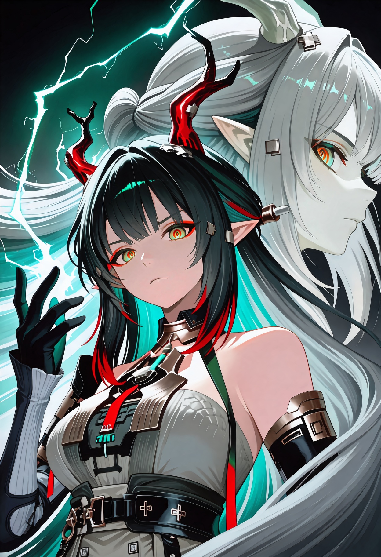 1girl,  dragon horns,  black hair on Tensor.Art