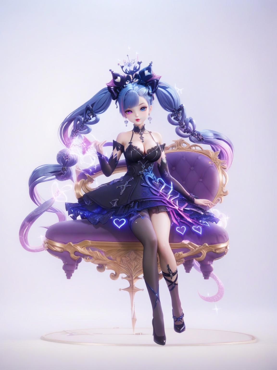 score_9,<lora:SF_AnQiLa_Pony_Realism2.3-000005:0.7>,1girl,breasts,large breasts,sitting,hair ornament,heterochromia,solo,lipstick,loli,dress,jewelry,absurdly long hair,multicolored hair,asymmetrical legwear,black dress,full body,looking at viewer,white background,simple background,