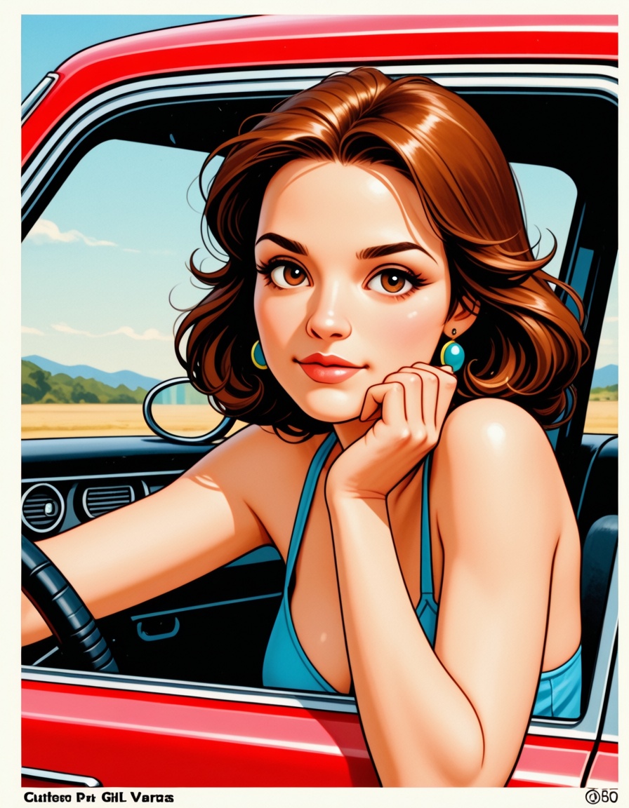 ehpin,  girl driving a car on Tensor.Art