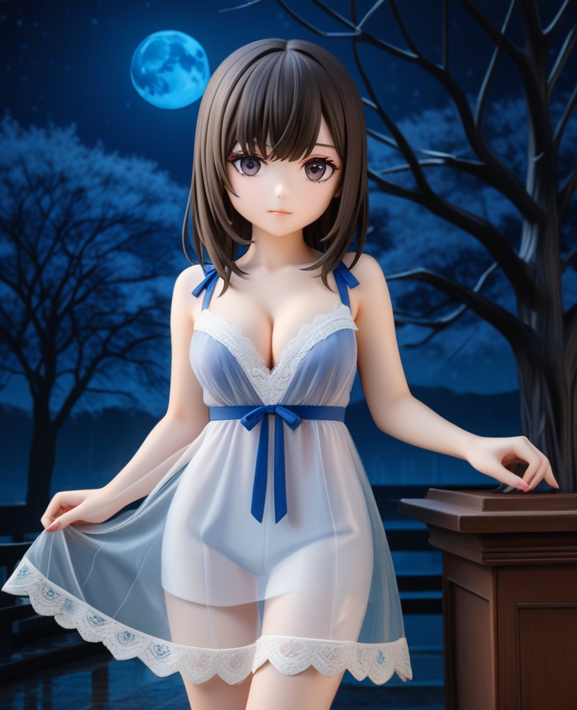 (,1girl, ,best quality, ),looking at viewer,  ,ultra detailed background,ultra detailed background,ultra realistic 8k cg, ,masterpiece, (( , )),, ,fiction,mole,,      ,(cleavage), (),  ,see-through, lace, (((, solo, moon, , bare_tree, )))(cleavage),