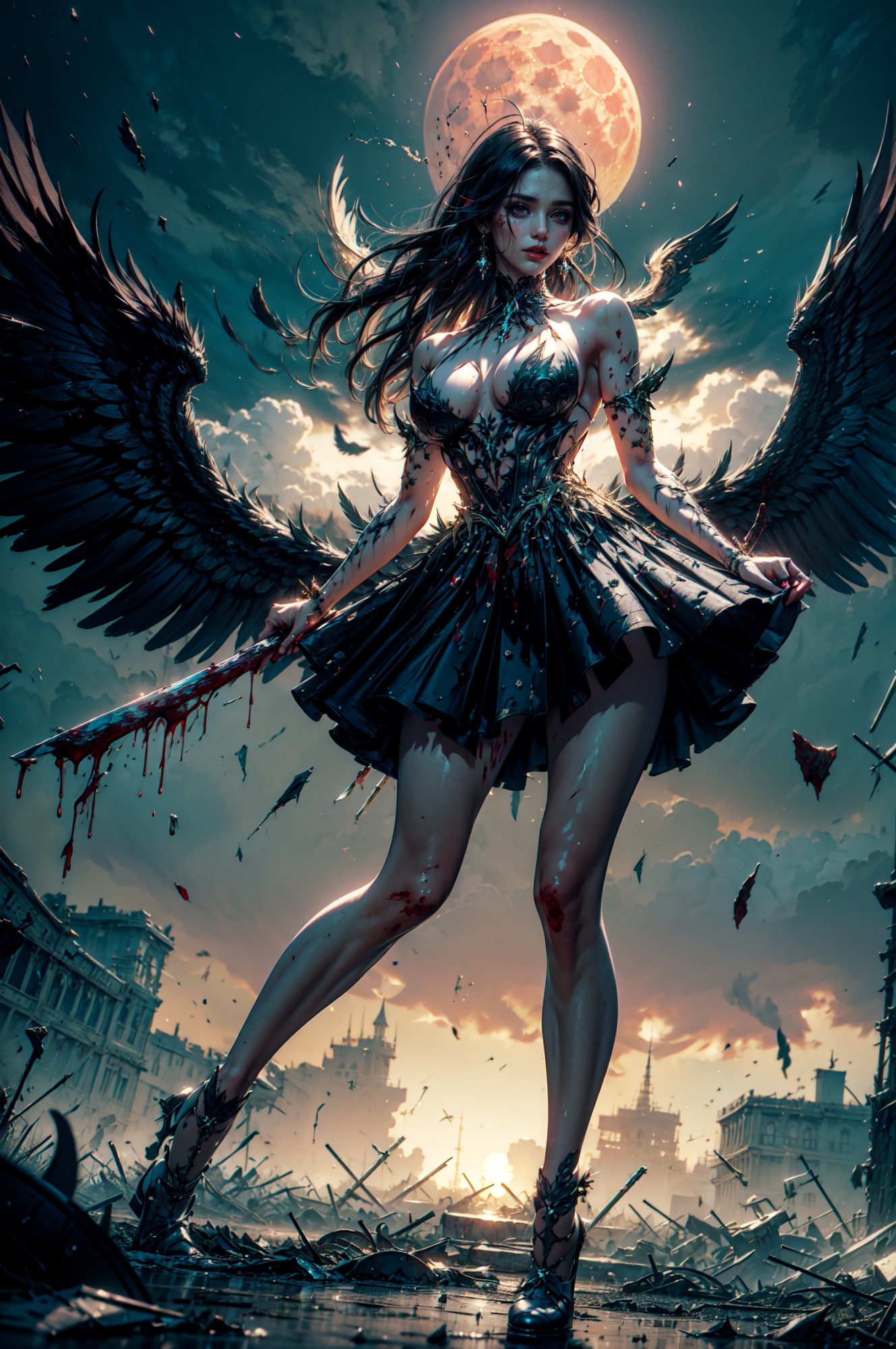 Stunning girl wearing a black LAstargalaxydress,  ,  hair moved by wind on Tensor.Art