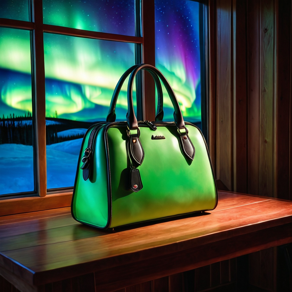 scenenorthlight,  a leather handbag,  cabin window table on Tensor.Art