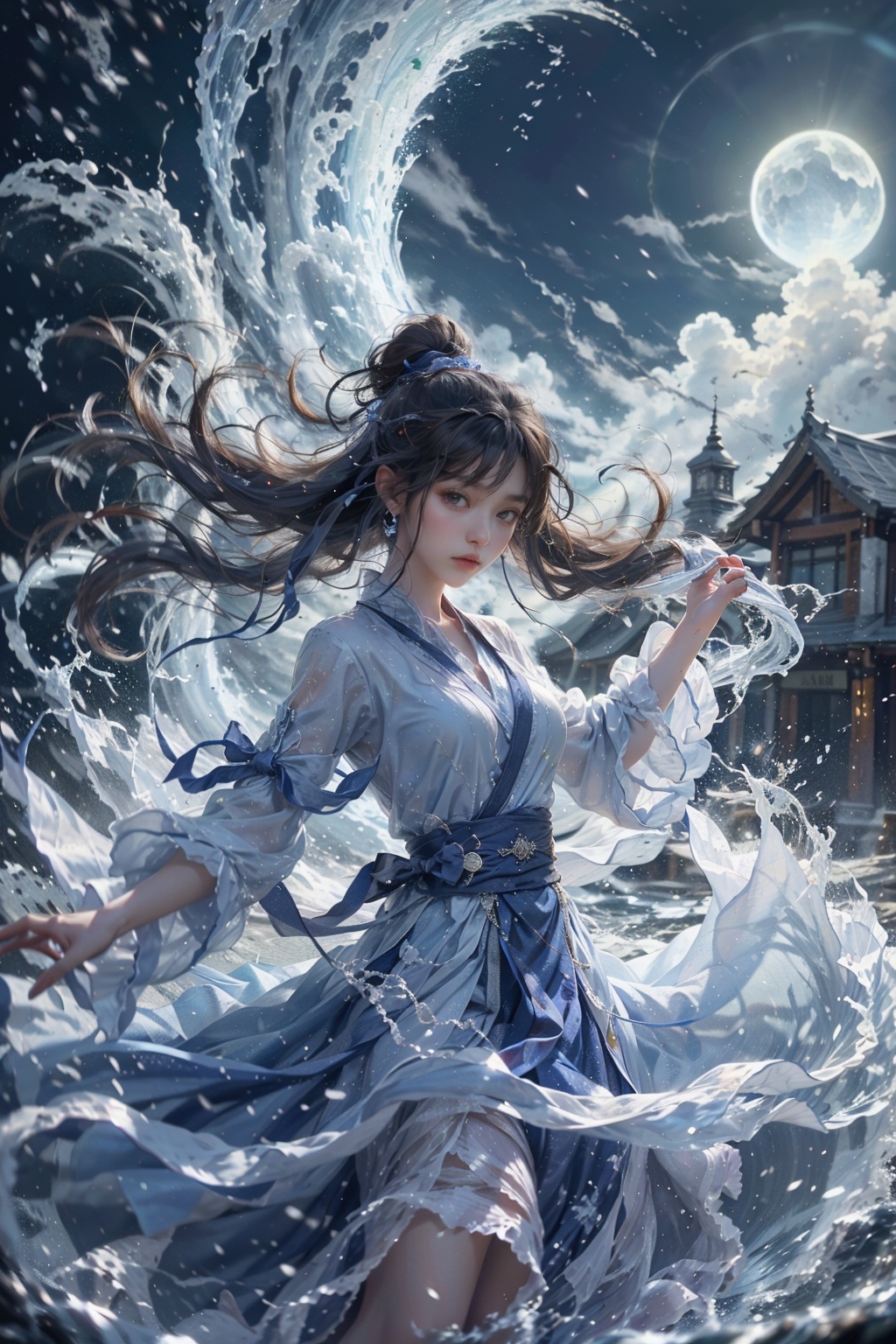 haifeisiv6,  arafed woman in a blue dress is in the water,  xianxia fantasy on Tensor.Art