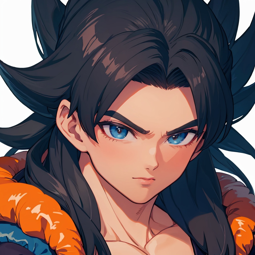 masterpiece,best quality, highly detailed, portrait,close-up,upper body,gogeta,male focus,<lora:gogeta:1>,simple background,white background,