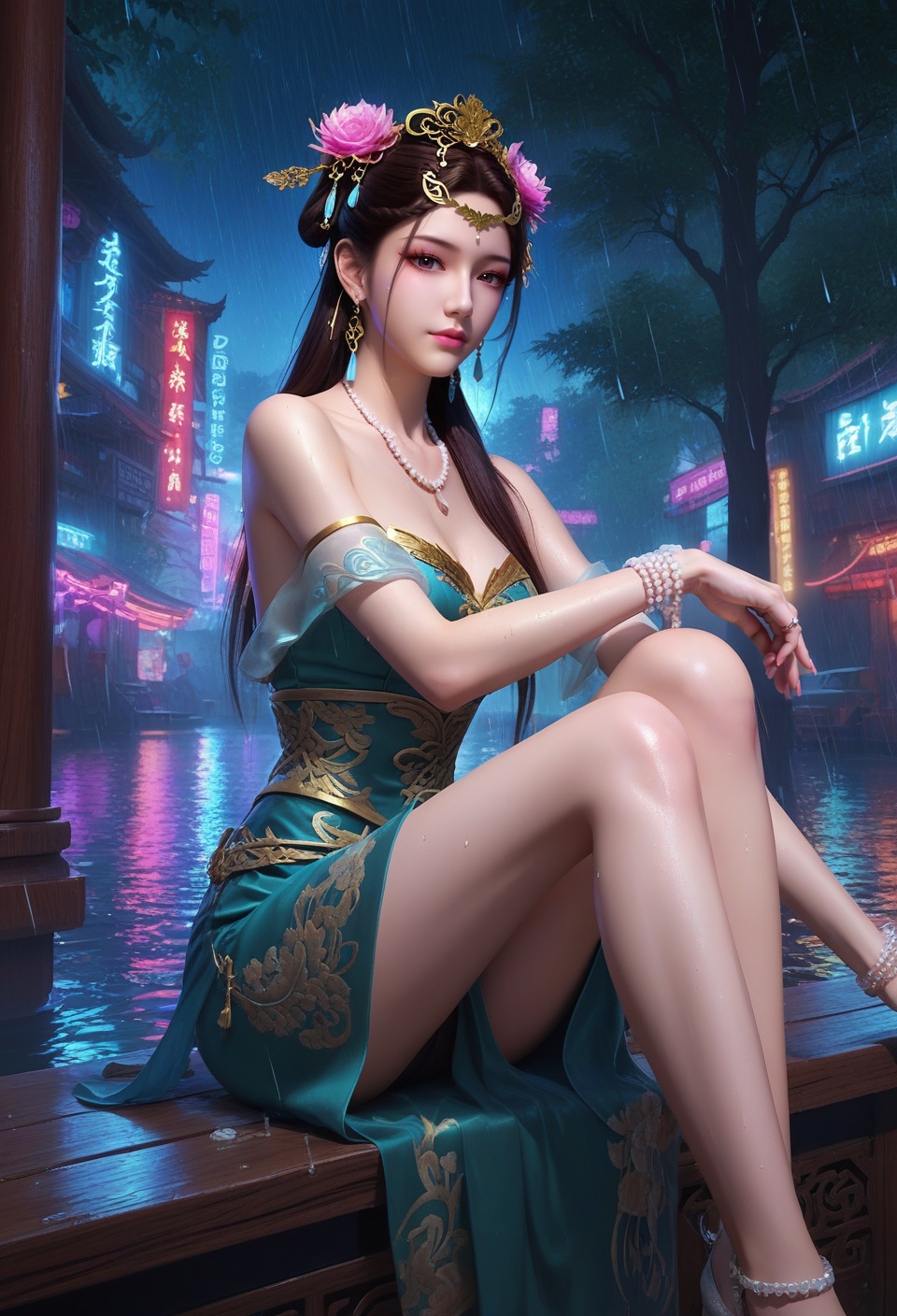 score_9,score_8_up,score_7_up,break.,china dlrb,China girl,mole,1girl,solo,looking at viewer,(sedimentary layer contrast:1.4@z0.7-1.0),black hair,bare legs,pov,from side,sitting, (nm style),1girl,solo,looking at viewer,magic forest,facial,ambient lighting,(girl at x0,y1:1.4),fairy,(rain (ambient atmosphere) beyond z0.7:1.6),(neon lights details:1.3@z0.7-1.0),neon lights,vampire,china,outfit,long skirt,<lora:12芈涟:0.8>,