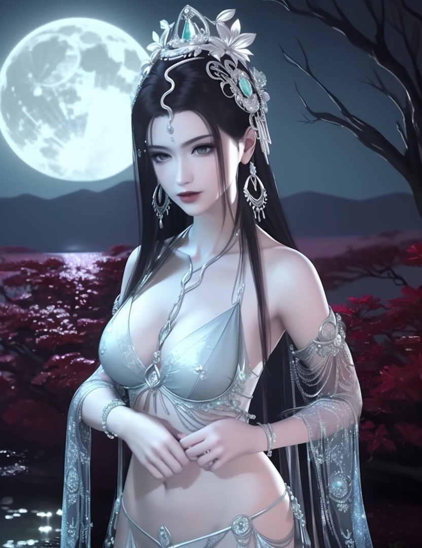 ultra realistic 8k cg, picture-perfect face, flawless, clean, masterpiece, professional artwork, famous artwork, cinematic lighting, cinematic bloom, perfect face, beautiful face, fantasy, dreamlike, unreal, science fiction , beautiful clothes, lace, lace trim, lace-trimmed legwear,  (rich:1.4), prestige, luxury, jewelry, diamond, gold, pearl, gem, sapphire, ruby, emerald, intricate detail, delicate pattern, charming, alluring, seductive, erotic, enchanting, hair ornament, necklace, earrings, bracelet, armlet,halo((,1girl, pov,))  (((1girl, solo,,, large breasts,  night,full moon,looking_at_viewer , wilted flower, bare tree,  1girl, lamia,  upper body, solo, , body horror, )))    <lora:DA_NSH_XLZH:0.7>