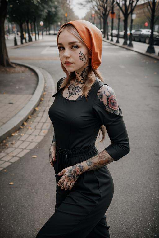 SGShkurushkain lots of tattoos tattooed wearing a jumpsuit in the city park on Tensor.Art