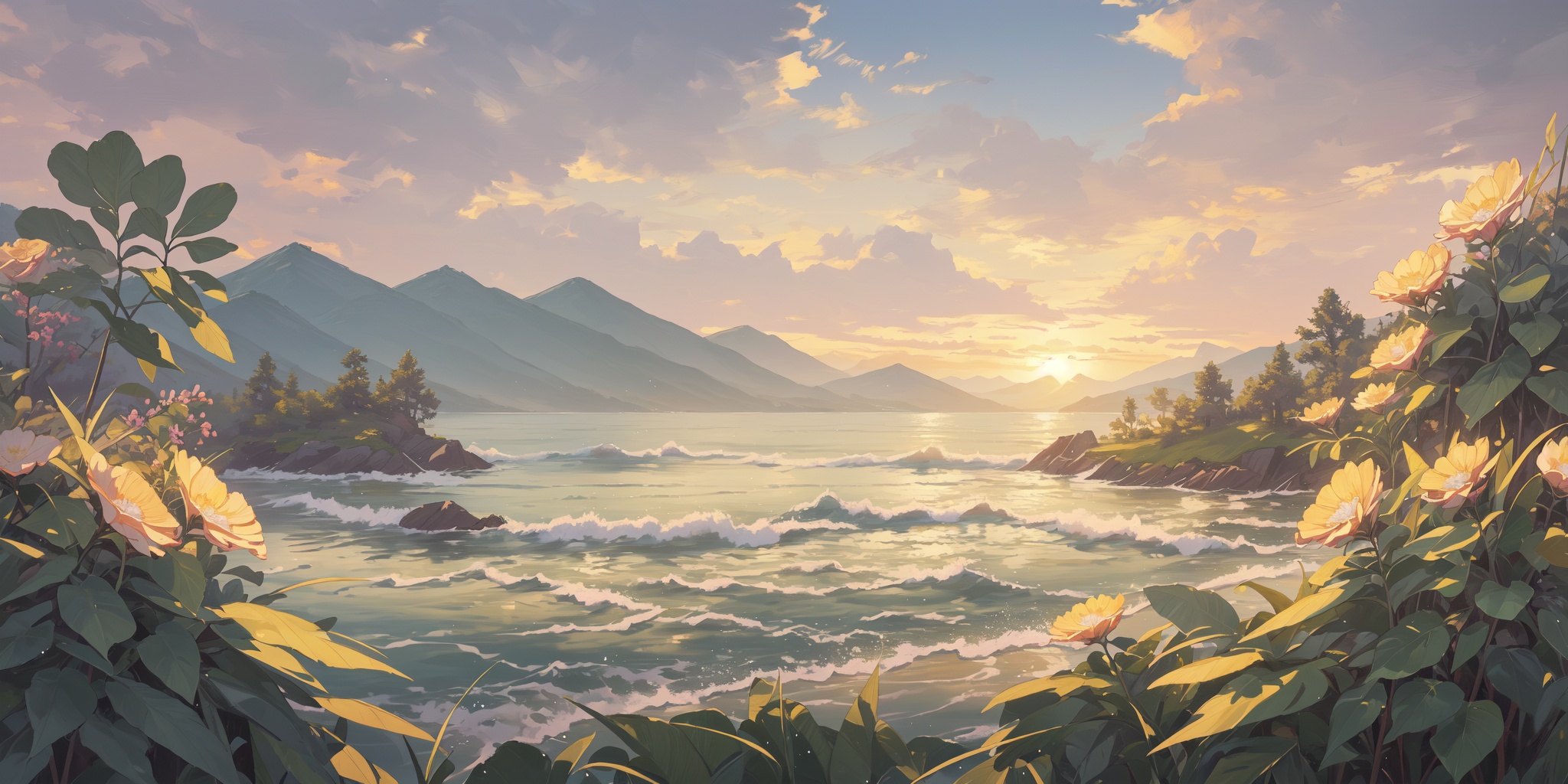 scenery,outdoors,light particles,beautiful detailed sky,beautiful detailed glow,best shadow,panorama,(Wheat, Fields, Sunset, Colors, Horizon, Harvest, Serenity, Beauty:1.3),(Misty forest, Hiking trail, Morning light, Trees, Serenity, Nature sounds:1.2),(Agave plants, Succulents, Desert landscape, Cacti, Warm desert sun, Arid climate:1.1),(masterpiece, best quality, beautiful and aesthetic:1.3),extremely detailed CG,ultra-detailed,beautiful concept illustration,illustration,extremely fine and beautiful,perfect details,<lora:YOUHUA-000018:1>,oil painting \(medium\),