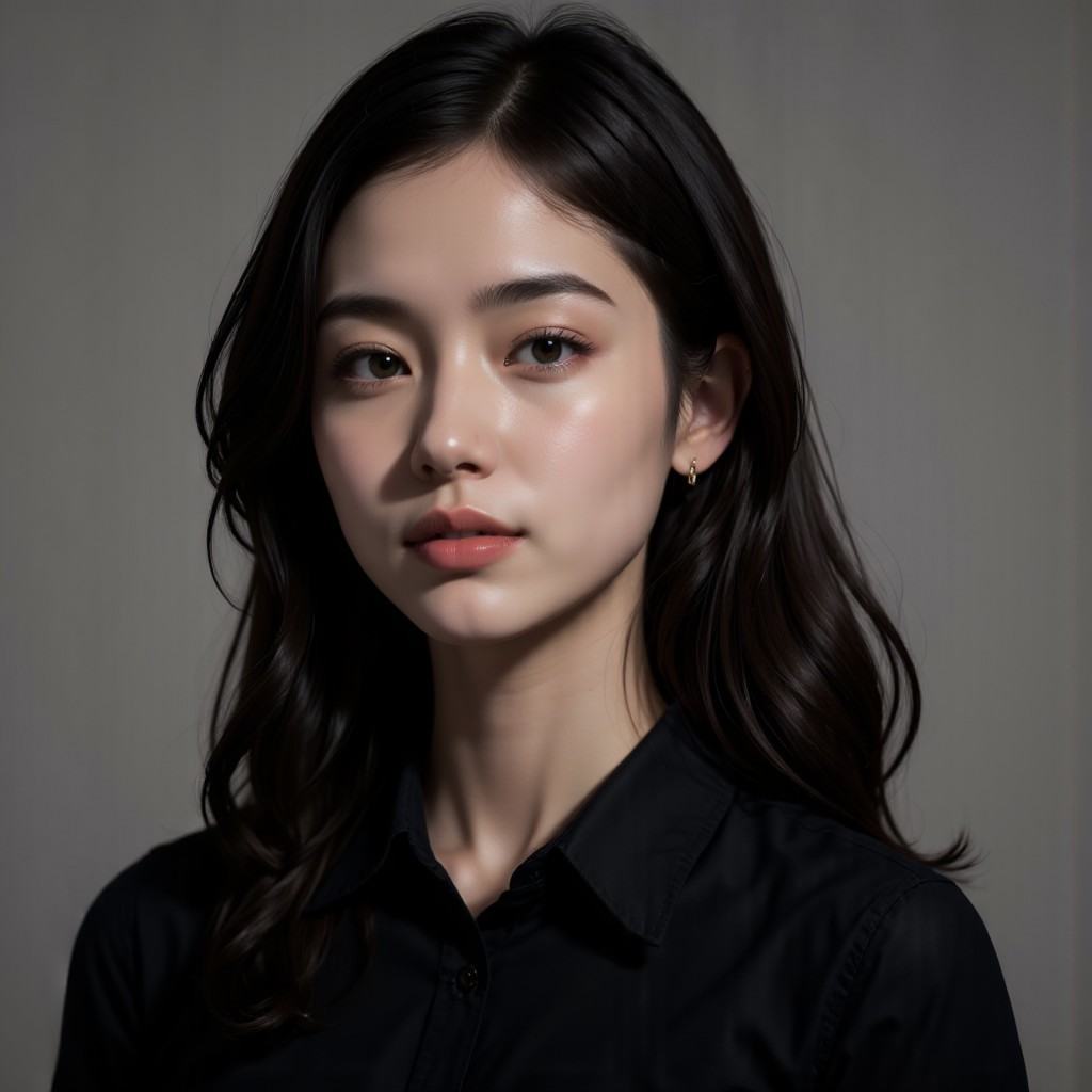 head shot portrait photo of a beautiful 20yo woman,  lacey black shirt on Tensor.Art