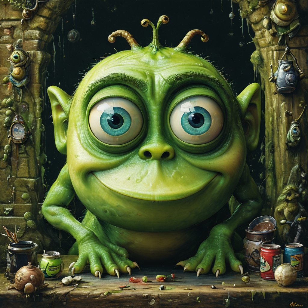 impactful paint of Mike Wazowski from Monster Inc.,  ,  highly detailed on Tensor.Art