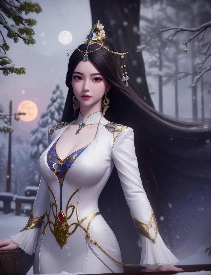 <lora:510-DA-万古狂帝-秋清儿:0.8>(,1girl, ,best quality, ),looking at viewer,  ultra realistic 8k cg, picture-perfect face,   clean, masterpiece,     cinematic lighting, cinematic bloom, fantasy,  , unreal, science fiction, ((,1girl, pov,))(((,tree, 1girl, full moon,snowing,snow ,solo,     solo focus,  long_hair, looking_at_viewer,  )))  (rich:1.4,)     prestige, luxury, jewelry, diamond, gold, pearl, gem, sapphire, ruby, emerald, intricate detail, delicate pattern, charming, alluring, seductive, erotic, enchanting, hair ornament, necklace, earrings, bracelet, ,