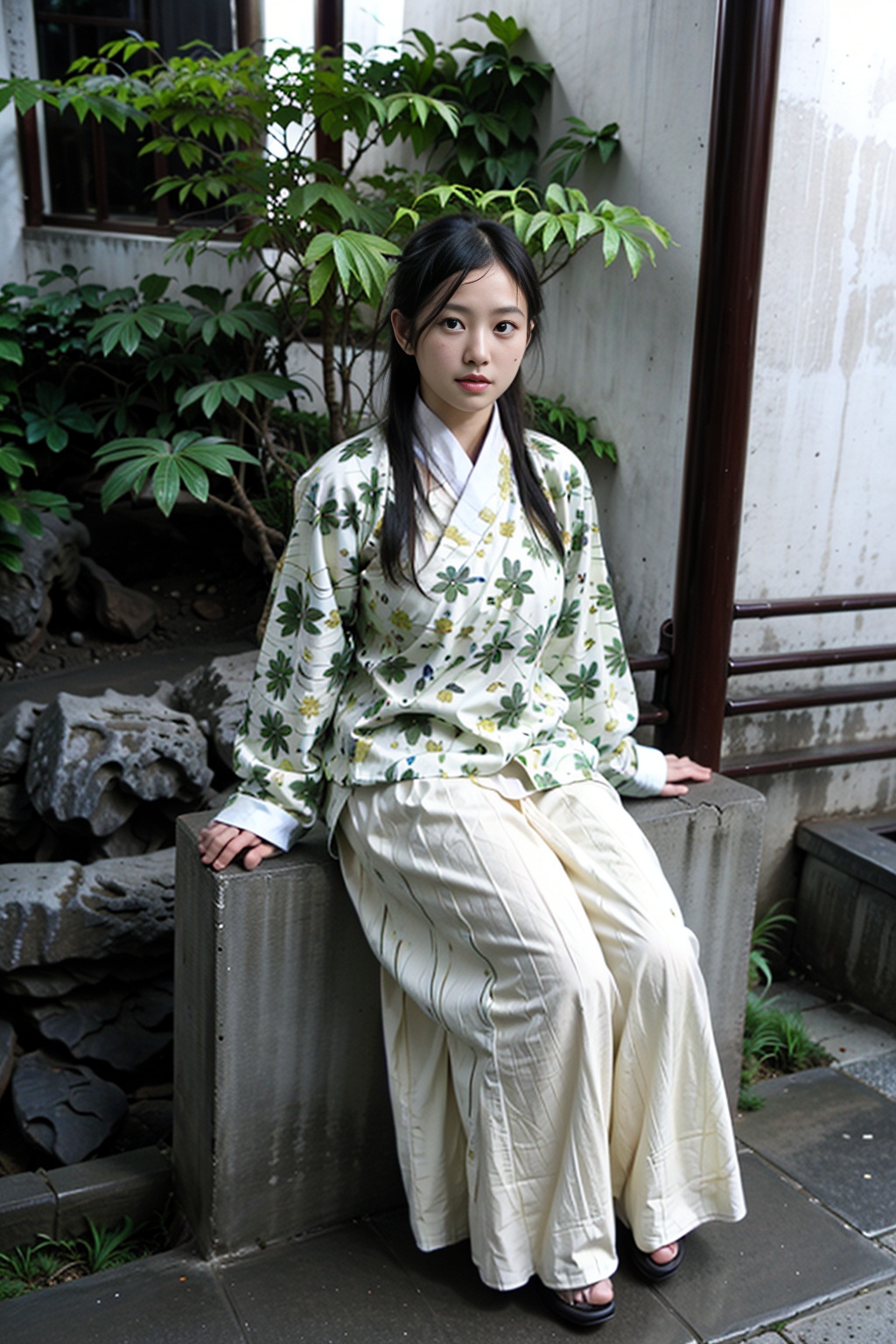 1girl, (best quality, masterpiece, ultra-high resolution, 4K, HDR, UHD, 64K, official art), (photorealistic:1.3, realistic:1.3),depth of field, outdoors, (night:1.3), (dim light), (onsen:1.2, flower arrangement:1.2),floating hair, long hair, dark brown hair,([white]collared_shirt:1.2), (full body:1.3), arms at sides, seductive pose, (wedge heels), (pantyhose), pencil skirt,(sitting:1.3), (large breasts), (solo_focus:1.2), looking_at_viewer,(fit and petite body, busty), (curvy:1.2), (under the water), (wet hair, wet shirt), (sitting in water), red lips, hair flower, hair stick, hanfu(foot focus:1.2, embroidered shoes), 