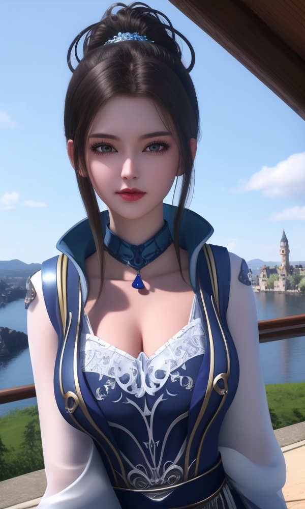 (,1girl, ,best quality, ),looking at viewer, <lora:432-DA-少年歌行-陈飞瑶:0.8> ,,,ultra detailed background,ultra detailed background,ultra realistic 8k cg, ,masterpiece, (( , )),     ,castle,     (hydrokinesis),  (cleavage), (),