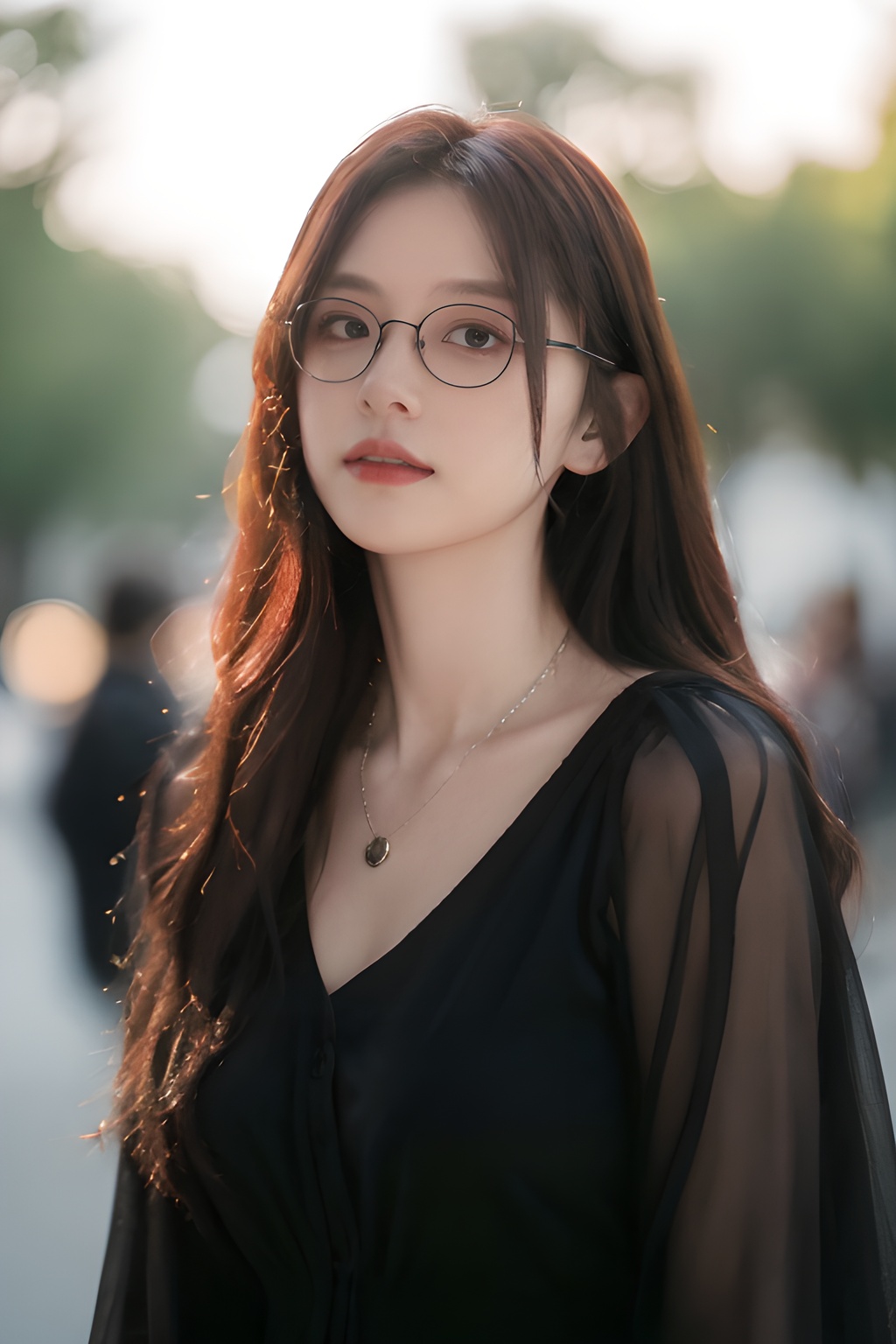 <lora:0826_09:0.7>best quality,masterpiece,highres,cg,1girl,Photograph,high resolution,8k, blue long hair,dark,Gothic,Dingdall effect,film grain,canon (company),bokeh,glasses,red hair,necklace, 1girl,realistic,masterpiece, best quality, photorealistic, HDR,detail
