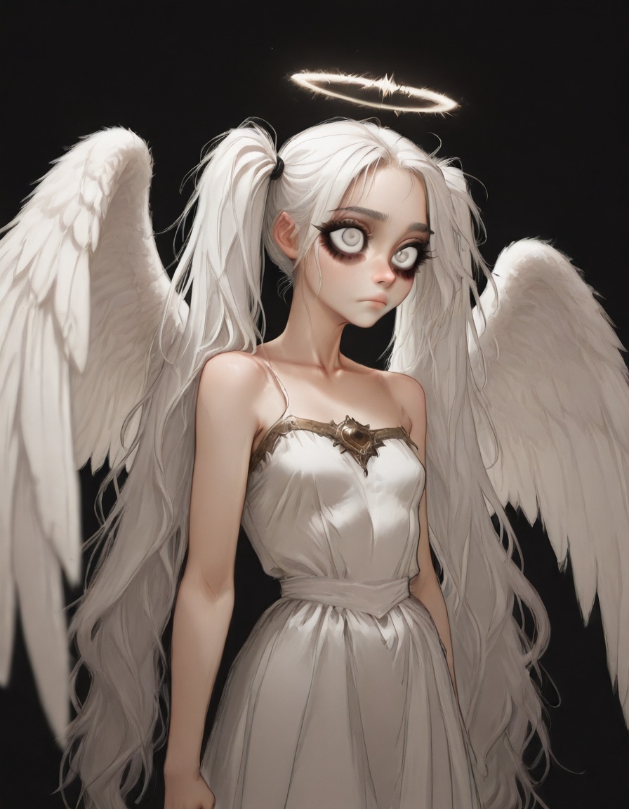best quality,amazing quality,very aesthetic,1girl,solo,wings,long_hair,dress,white_hair,twintails,halo,very_long_hair,looking_at_viewer,white_wings,black_background,white_theme,feathered_wings,full_body,white_dress,simple_background,bangs,angel_wings,low_wings,head_wings,bare_shoulders,angel,crown,closed_mouth,multiple_wings,white_eyes,floating,//,depth of field,(artist:quasarcake:0.8),extreme aesthetic,(wlop:0.6),wanke,rella,masterpiece,best quality,newest,very aesthetic,absurdres,best quality,masterpiece,(Visual impact:1.2),impactful picture,splash of color,movie perspective,masterpiece,best quality,amazing quality,very aesthetic,absurdres,best quality,(artist:quasarcake:0.8),very aesthetic,masterpiece,Emotionalization masterpiece,unconventional supreme,masterful details,