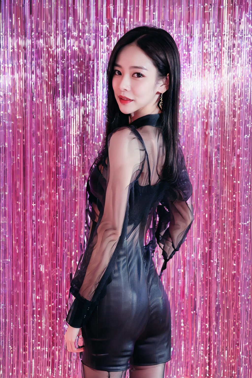 (1girl:1.3), (best quality, masterpiece, ultra high resolution),(photorealistic:1.3), (realistic:1.3), depth of field,(full body:1.2), (outdoors:1.2), (day:1.2), (cinematic lighting:1.2), front view, facing to camera, <lora:DressPerspectiveBlack:0.9>