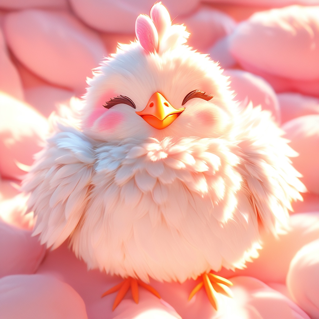 youji, chicken, fluffy, sunlight, light particles, ^ ^, whiskers, cute, cc-color-correction, mf-movie-filter, warm colors, whimsy and dramatic lighting, white fur, soft lighting<lora:shengxiao_xl:0.8>,