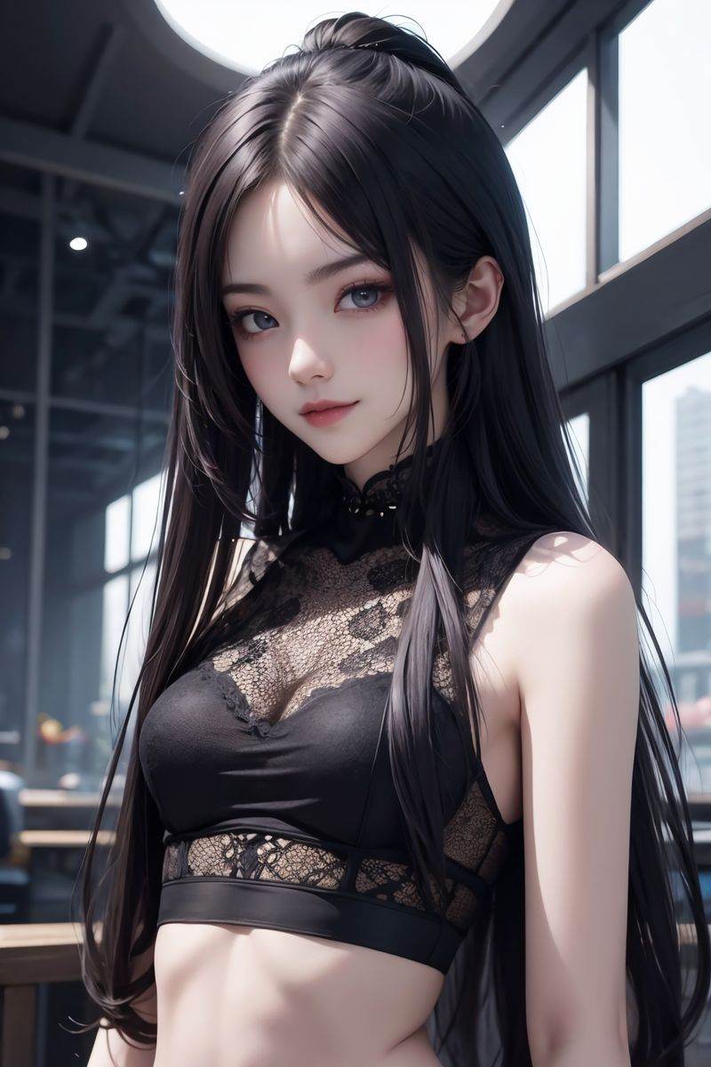 girl, thin, slim, long hair, upper body, smirk,