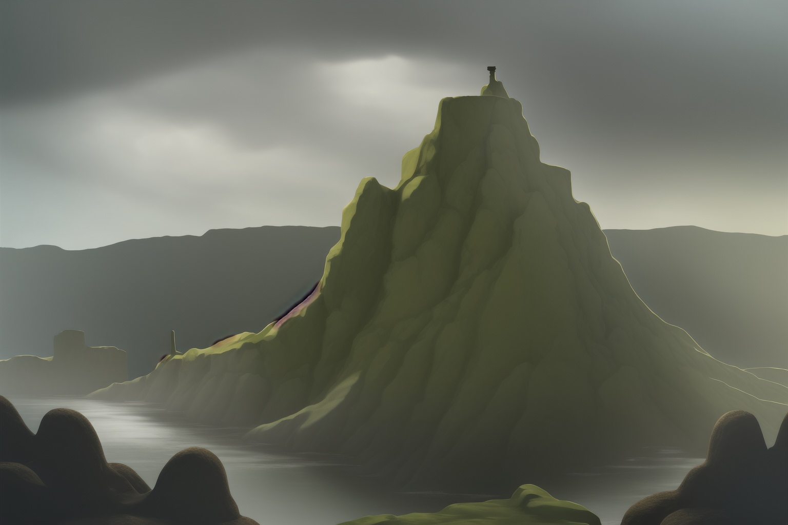 A panoramic view of the Giant's Causeway under a stormy sky, with dramatic lighting highlighting the unique basalt columns., illustration, 3d, cartoon,high resolution, high quality, detailed, masterpiece, hdr, sharp,[Impressionism style],[ basety style], amazing, beautiful, breathtaking, astonishing, brilliant, incredible,