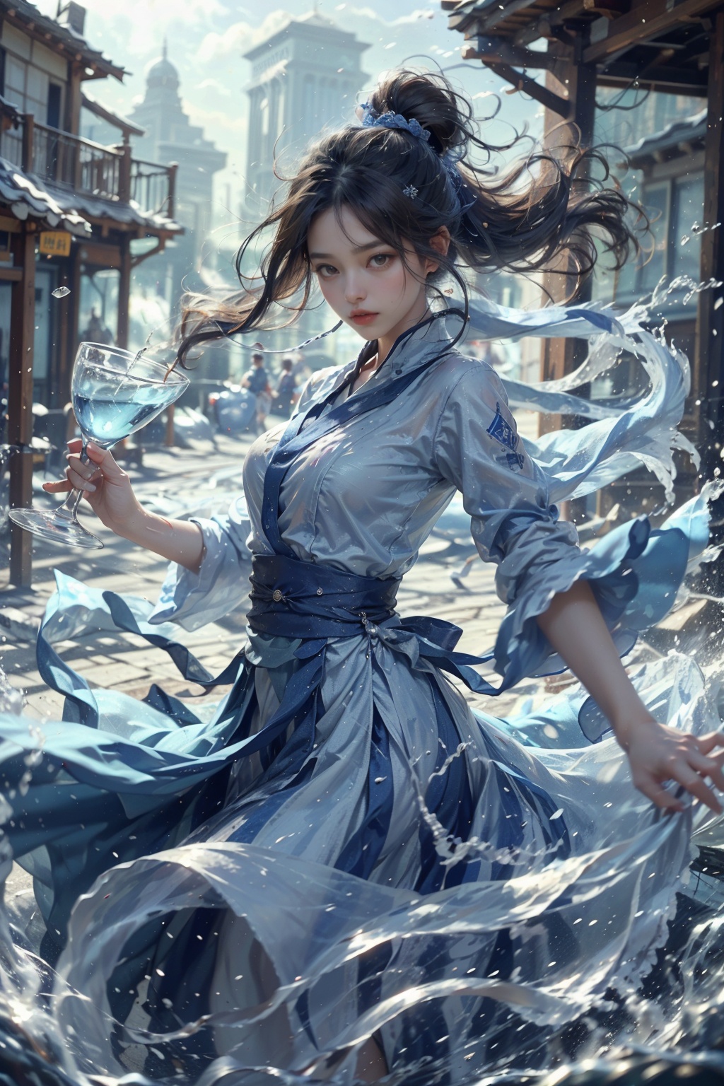 haifeisiv6,  arafed woman in a blue dress is in the water,  xianxia fantasy on Tensor.Art