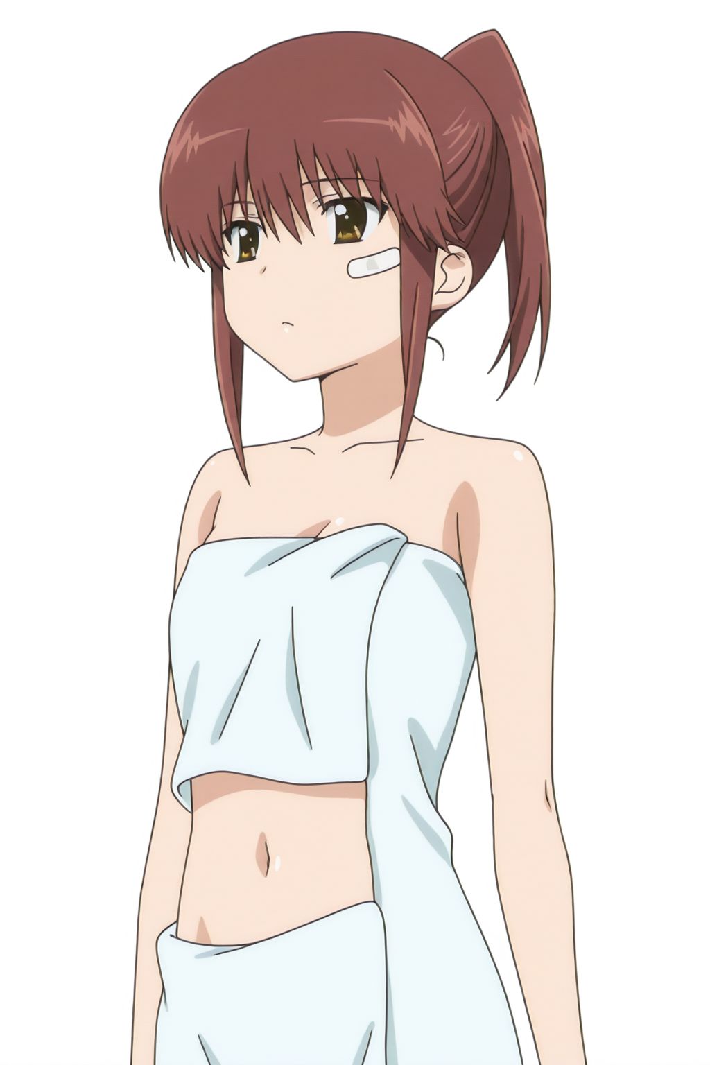 Riko Suminoe,  bandaid on face,  naked towel on Tensor.Art