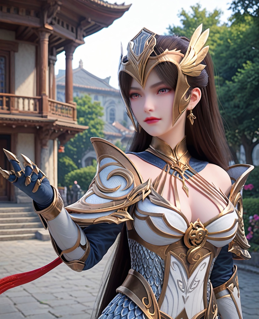 (oriental architecture, elegant decor, sophisticated style:1.1),knees to chest,(breasts:1.2),<lora:XL完美世界女武神:0.9>,female valkyrie,solo,armored dress,helmet,pink eyes,black hair,half tied ponytail,long hair,shoulder armor,faulds,armguards,large breasts,gloves,claw ring,tassels,, zPDXL2, score_9, score_8_up, score_7_up BREAK realistic, masterpiece,best quality, highly detailed,, zPDXL3, zPDXL2,zPDXL, zPDXLxxx, zPDXLrl,