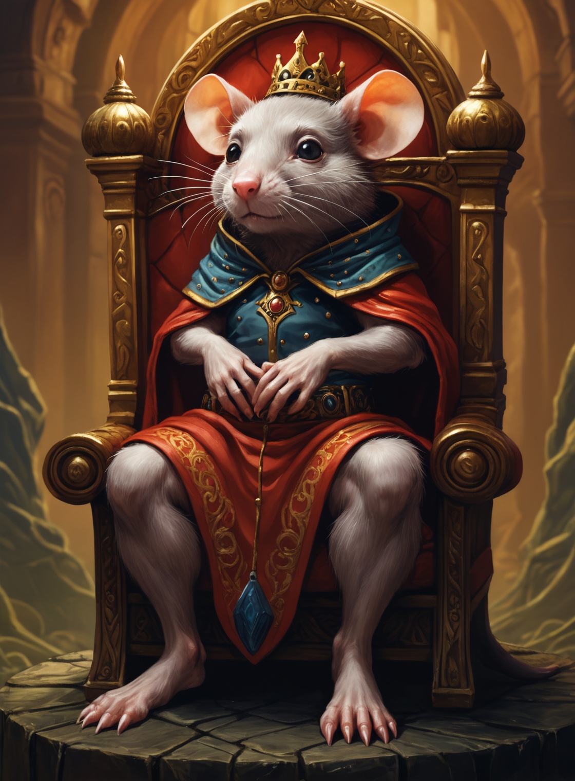 (closeup rat king in his throne),  cute cute cute creature,  an illustration by esao andrews on Tensor.Art