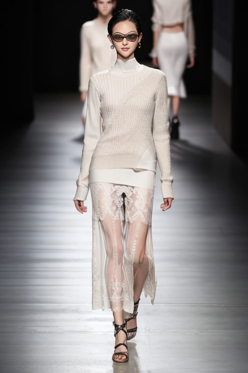1woman, black hair, blurry, boots, dress, earrings, fashion, lace, long skirt, long sleeves, looking at viewer, sandals, short hair, smile, solo, solo focus, standing, tinted eyewear, vertical-striped shirt, white skirt, zhenzhi,<lora:SD1.5_Zhenzhi1.28:0.6>