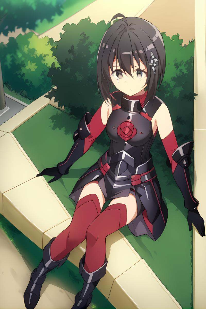(black armor black gloves black boots red sleeves red thighhighs),  bof-maple,  black hair on Tensor.Art
